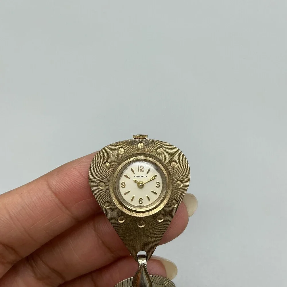 Vintage Caravelle Pendant Necklace Watch Womens 27mm Gold Tone Manual Wind Swiss
